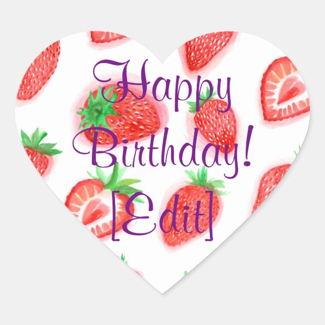 Watercolour Strawberries - Happy Birthday Sticker (Front)