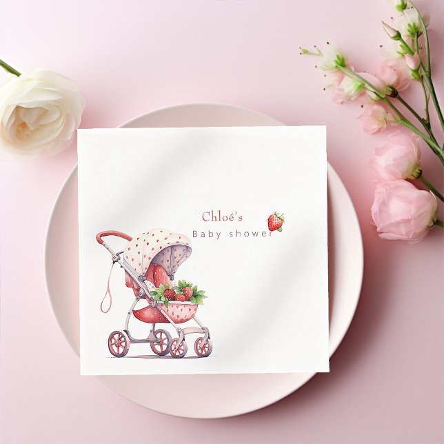 Watercolour Strawberry baby shower  Napkins (Creator Uploaded)