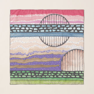Watercolour stripes and circles, original art scarf
