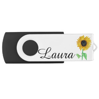 Watercolour sunflower, floral flash drive