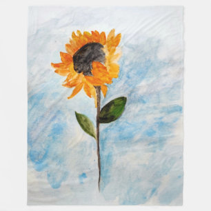 Watercolour Sunflower Painting Fleece Blanket