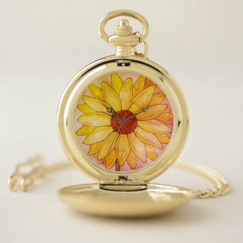 Watercolour Sunflower Pocket Watch