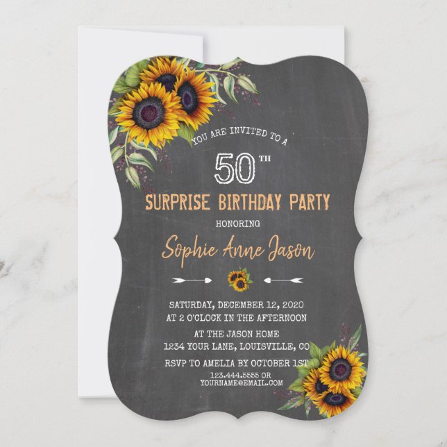 Watercolour Sunflowers Chalkboard 50 Birthday Invitation (Front)