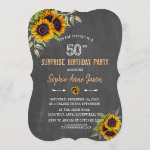 Watercolour Sunflowers Chalkboard 50 Birthday Invitation
