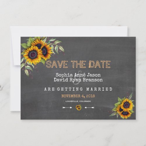 Watercolour Sunflowers Chalkboard Save The Date