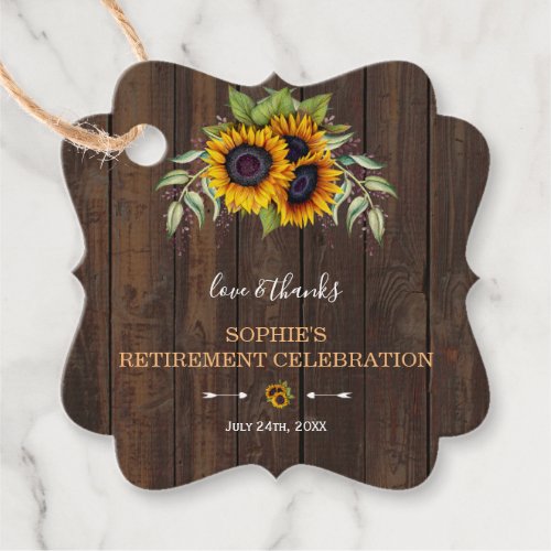 Watercolour Sunflowers Wood Handwriting Retirement Favor Tags