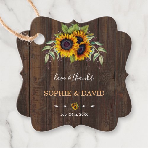 Watercolour Sunflowers Wood Handwriting Wedding Favor Tags