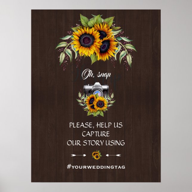 Watercolour Sunflowers Wood Oh Snap Instagram Sign (Front)