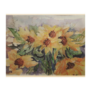 Watercolour Sunflowers Wood Wall Art