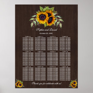 Watercolour Sunflowers Wood Wedding Seating Chart