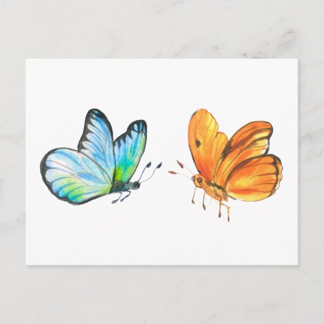 Watercolour Sunset and Ocean butterflies Postcard (Front)