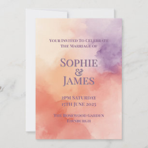 Watercolour Sunset Peach Purple Ombre Wedding Invitation