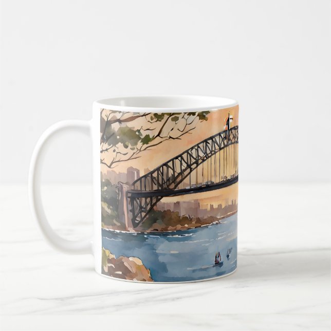 Watercolour Sunset: Sydney Harbor Brilliance Coffee Mug (Left)