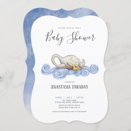 Watercolour swan baby shower invitation