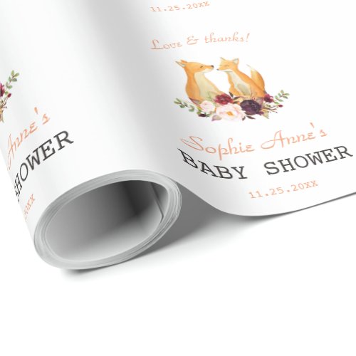Watercolour Sweet Fox Woodland Baby Shower Wrapping Paper