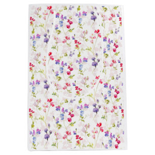 Watercolour Sweet Peas pretty floral  Medium Gift Bag