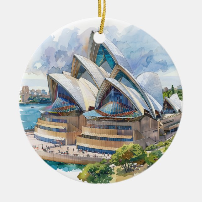Watercolour Sydney Opera House Aussie Ceramic Ornament (Front)