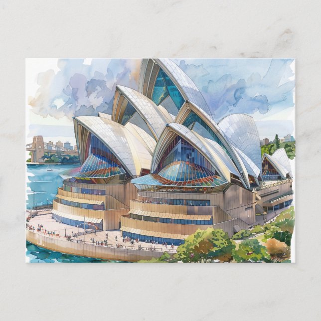Watercolour Sydney Opera House Aussie Holiday Postcard (Front)