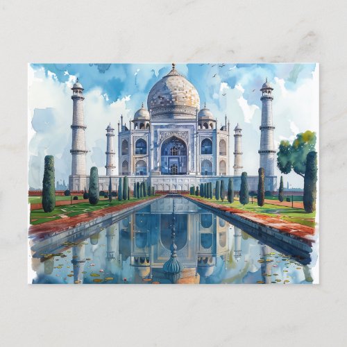 Watercolour Taj Mahal India Landmark Postcard