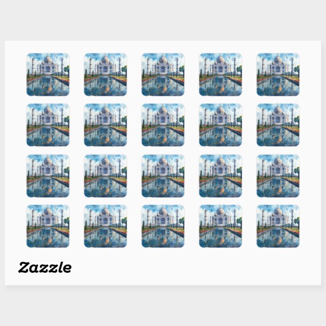 Watercolour Taj Mahal India Landmark Square Sticker (Sheet)