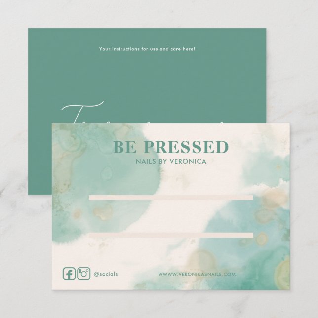 Watercolour Teal Chic Press On Nail Display Card (Front/Back)