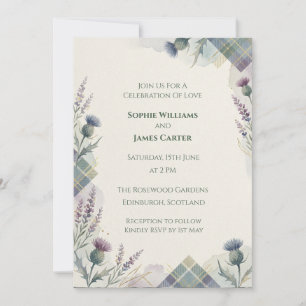 Watercolour Thistle Tartan Highland Scottish Weddi Invitation