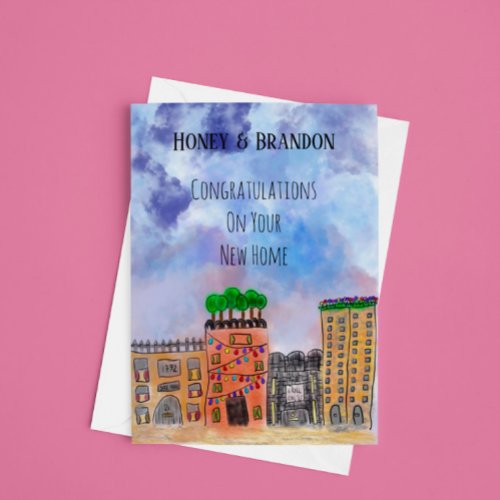 Watercolour Townhouse New Home Congratulations Card