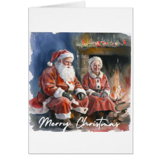 Watercolour Traditional Santa and Mrs Claus  Cards
