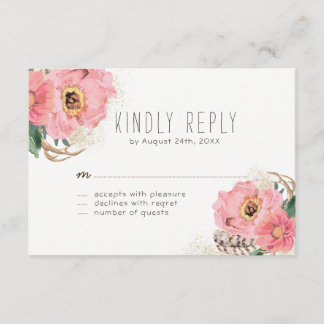 Watercolour Tribal Bohemian Feathers RSVP Cards