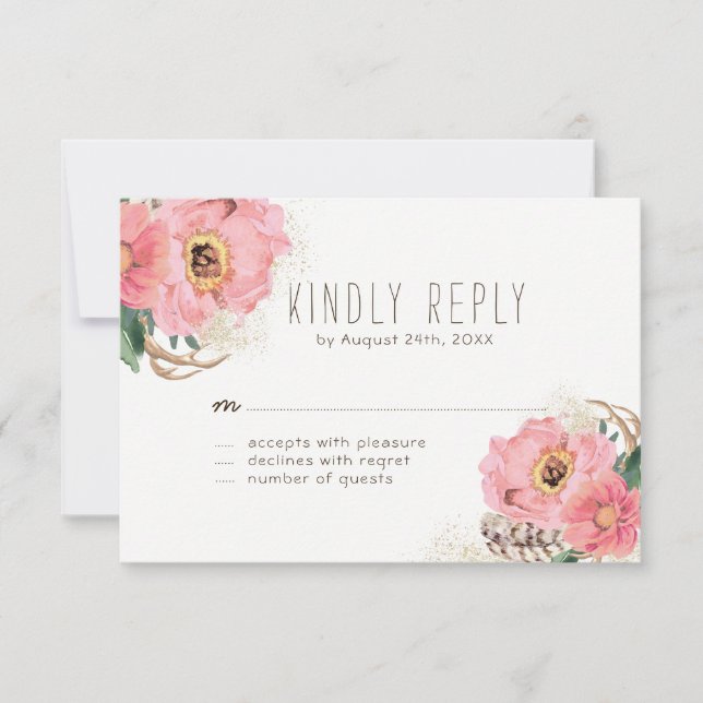 Watercolour Tribal Bohemian Feathers RSVP Cards (Front)
