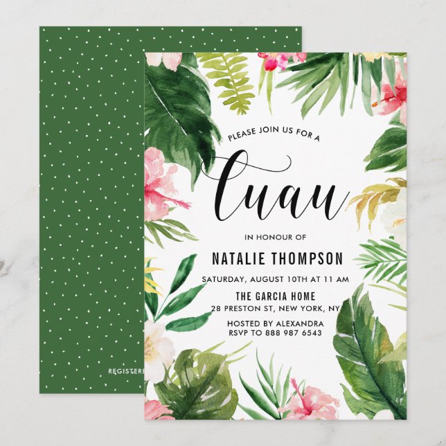Watercolour Tropical Floral Frame Luau Party Invitation (Front/Back)
