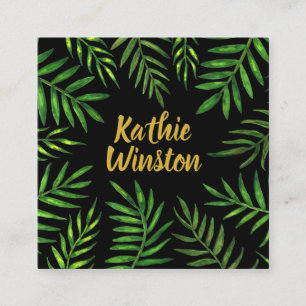 Watercolour tropical leaves plant greenery square business card