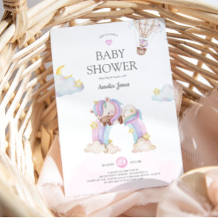 Watercolour Unicorn and Rainbow Baby Shower  Invit Invitation