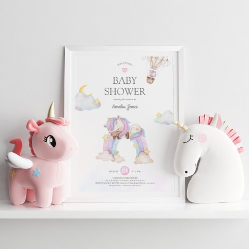 Watercolour Unicorn and Rainbow Baby Shower  Invit Invitation