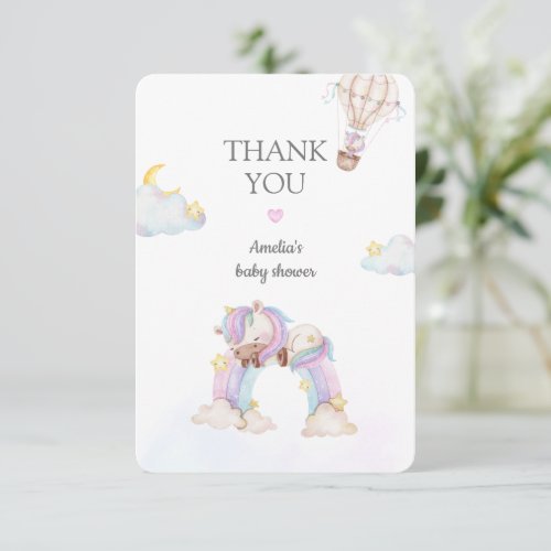 Watercolour Unicorn and Rainbow Baby Shower Thank  Thank You Card