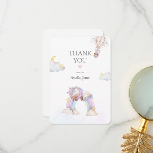 Watercolour Unicorn and Rainbow Baby Shower Thank  Thank You Card