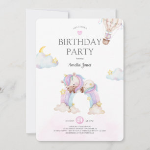 Watercolour Unicorn and Rainbow Birthday Party Invitation