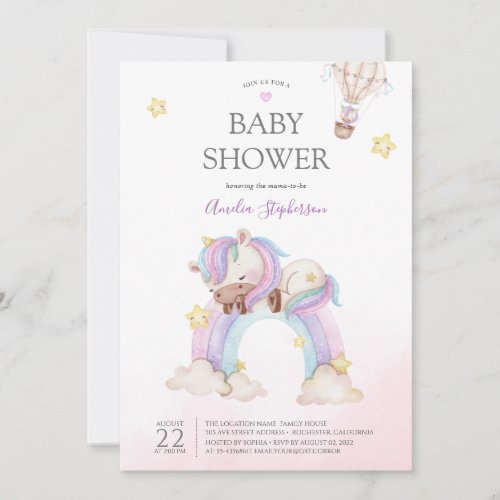Watercolour unicorn baby shower Invitation