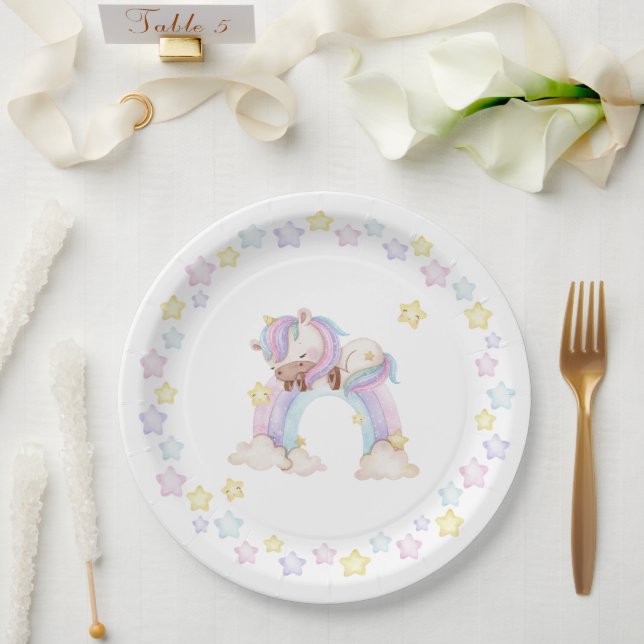 Watercolour unicorn baby shower  paper plates (Wedding)