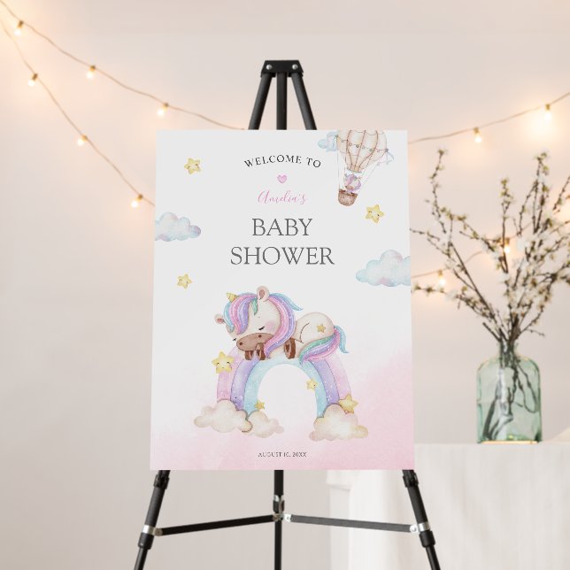 Watercolour unicorn baby shower welcome foam board (In Situ (Stand))
