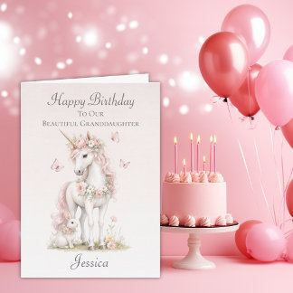 Watercolour Unicorn Granddaughter Birthday Card