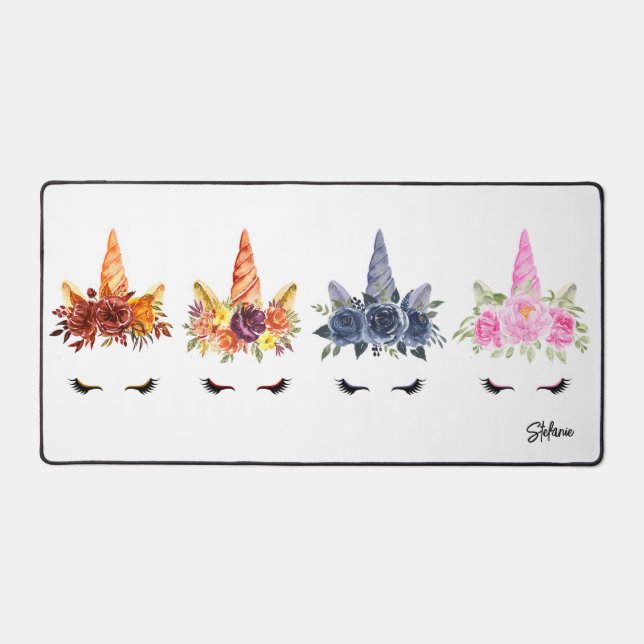 Watercolour Unicorns Seasons Personalized Desk Mat (Front)