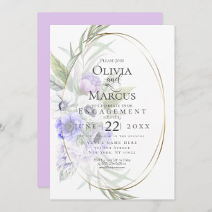 Watercolour Violet Anemone Floral  Oval Frame Invitation