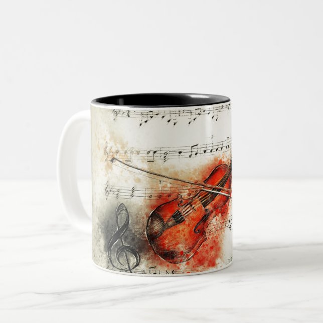 Watercolour Violin Two-Tone Coffee Mug (Front Left)