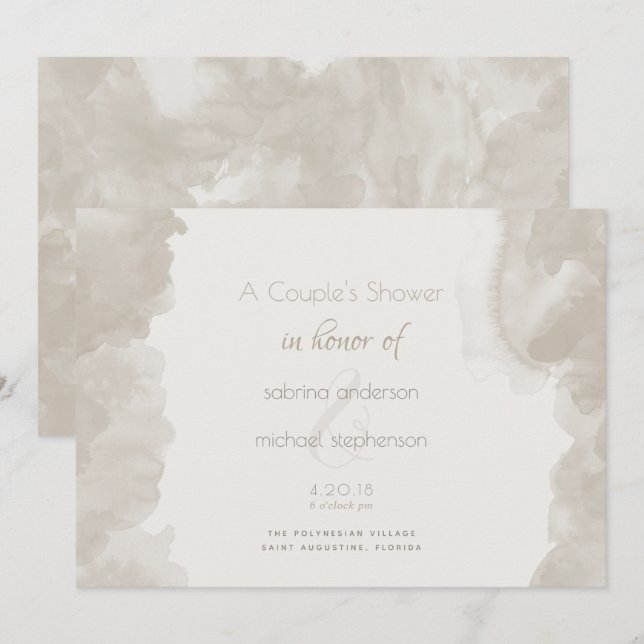 Watercolour Wash in Mushroom by theBarefootBride™ Invitation (Front/Back)
