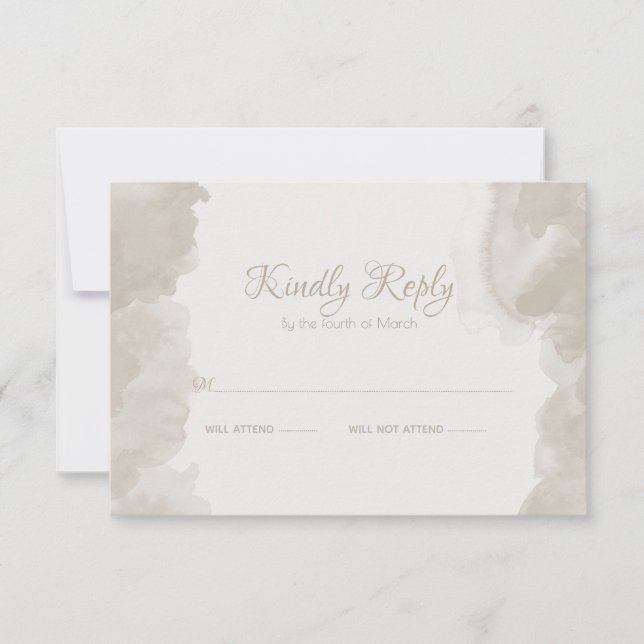 Watercolour Wash in Mushroom by theBarefootBride™ RSVP Card (Front)