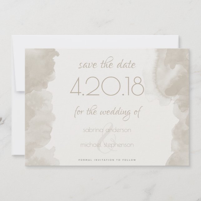Watercolour Wash in Mushroom by theBarefootBride™ Save The Date (Front)