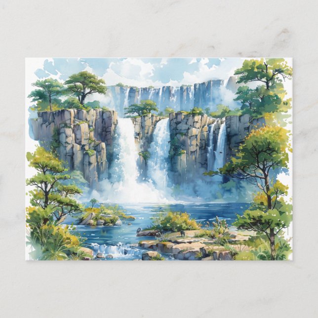 Watercolour Waterfall Victoria Falls 2 Nature Holiday Postcard (Front)