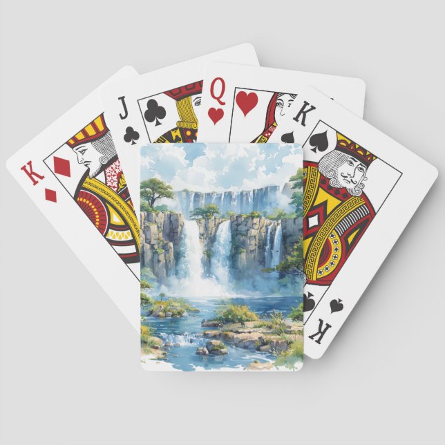 Watercolour Waterfall Victoria Falls 2 Nature Poker Cards (Back)