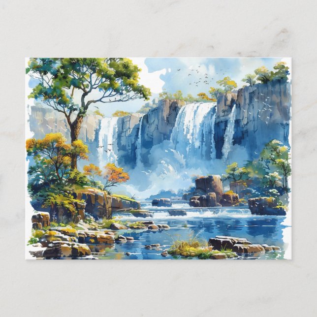 Watercolour Waterfall Victoria Falls Nature Postcard (Front)